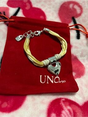 UNO de 50 Camel Silk Thread Bracelet with Silver Heart Charm